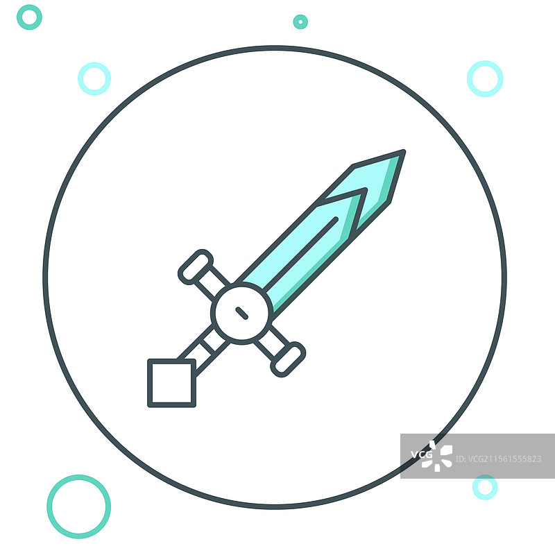 中世纪剑图标，白色背景下的线条设计图片素材