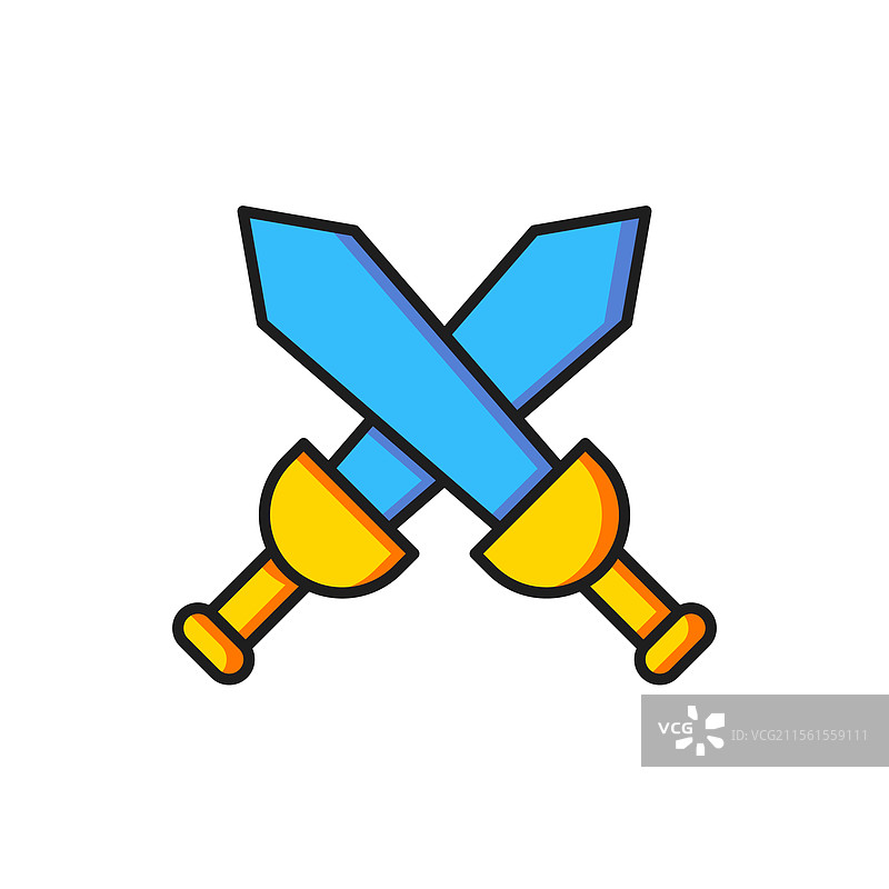 彩色交叉中世纪剑图标图片素材