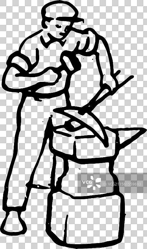 漫画 简笔画 人物 人 铁匠 锻造 打铁 农具图片素材