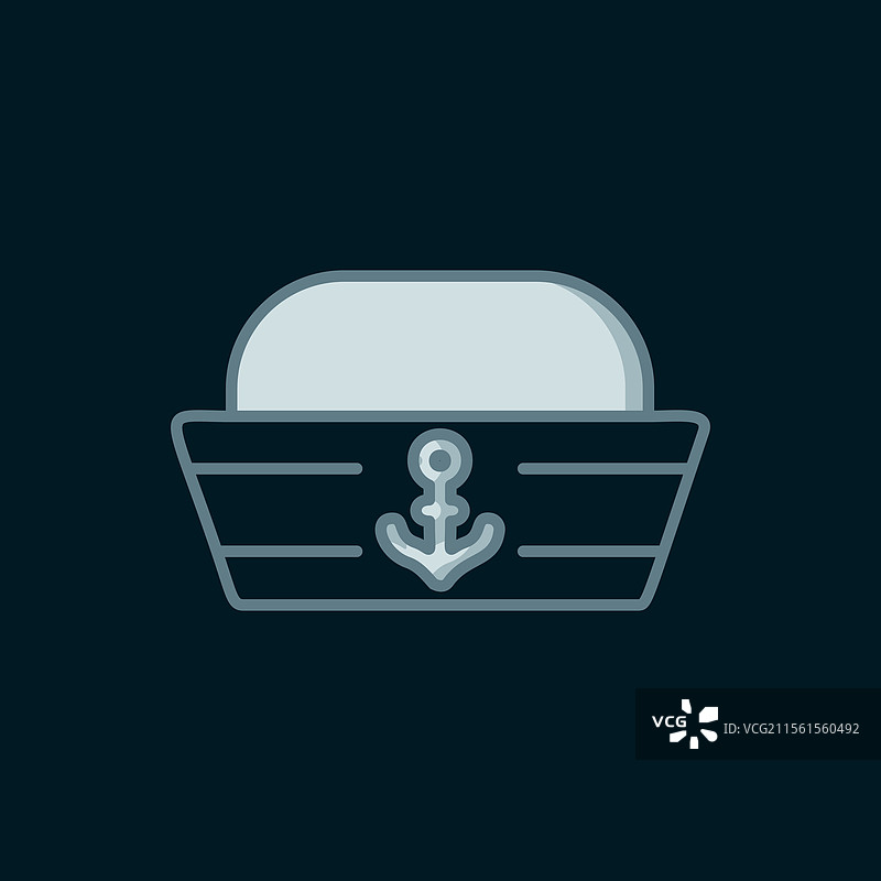 线条水手帽图标，背景为黑色图片素材