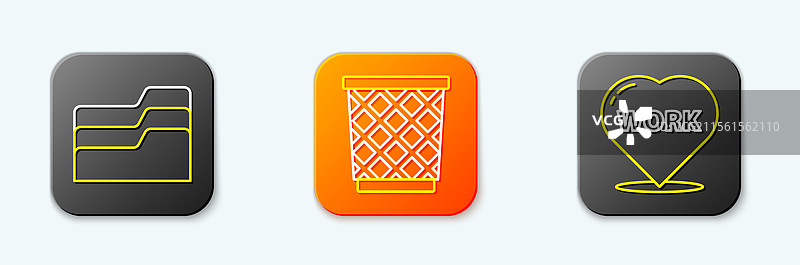 设置文档文件夹、垃圾桶和心形图标图片素材