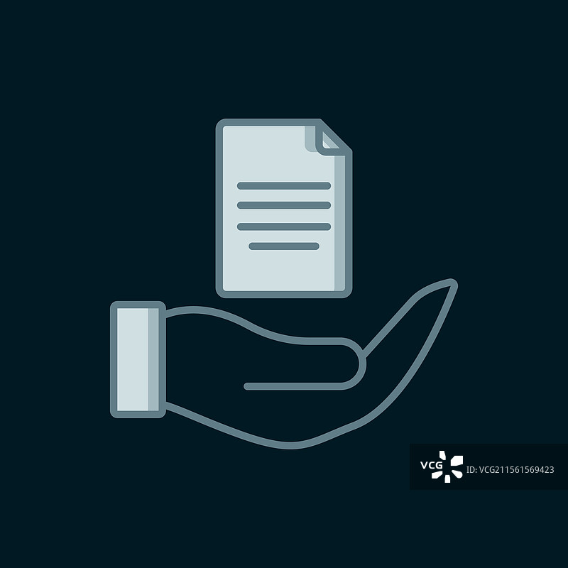 手持线条合同图标，背景为黑色图片素材