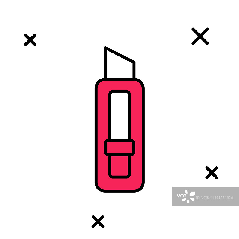 填充轮廓文具刀图标，孤立在白色背景上图片素材