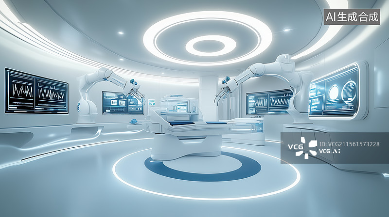 【AI数字艺术】未来医疗中心：智能科技与生命科学的交汇图片素材