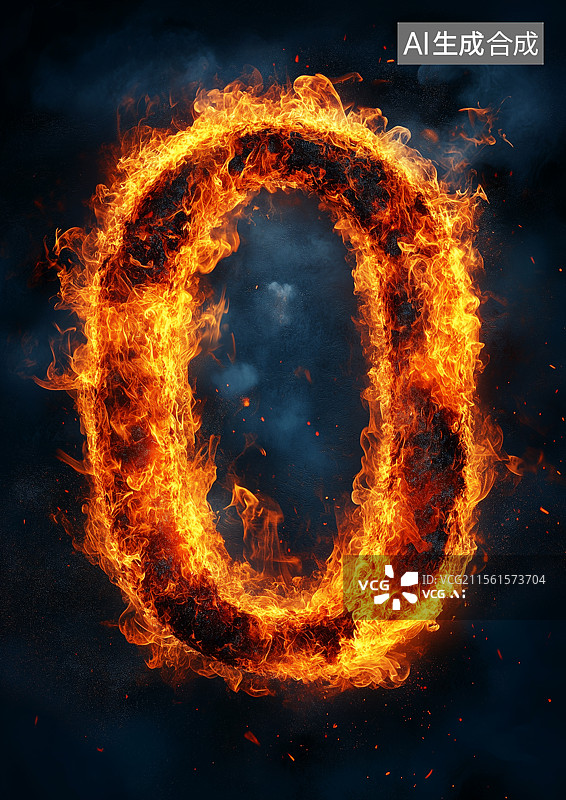 【AI数字艺术】燃烧的火焰文字数字0图片素材