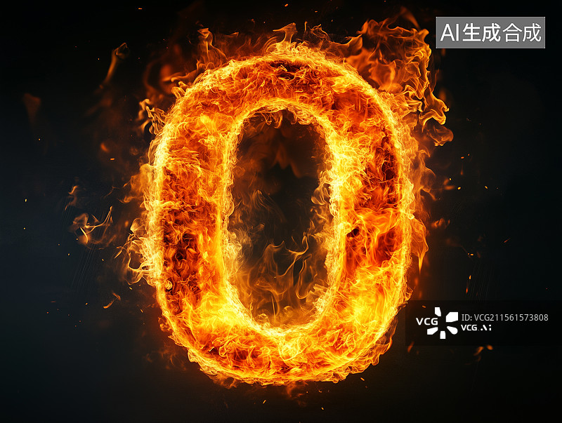 【AI数字艺术】燃烧的火焰文字数字0图片素材
