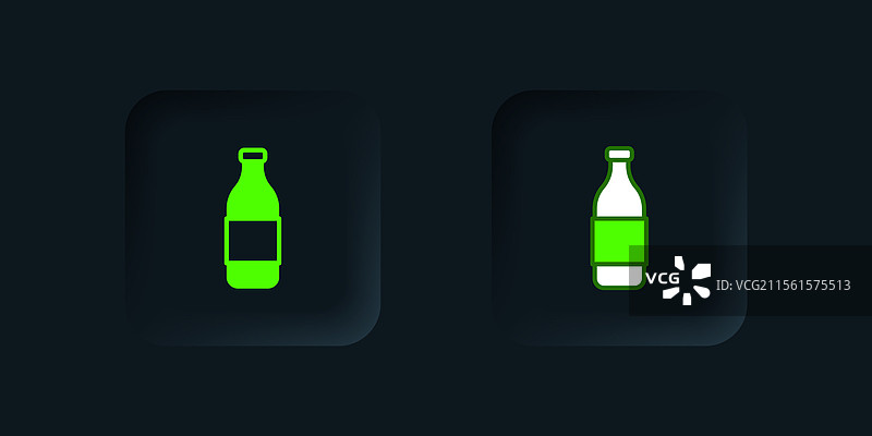 黑色背景上的绿色酒瓶图标图片素材