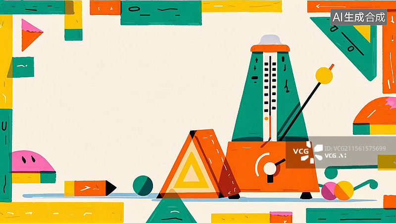 【AI数字艺术】2D卡通居右-抽象几何背景中的节拍器图片素材