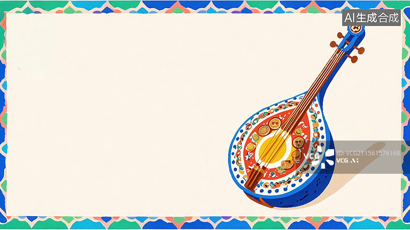 【AI数字艺术】2D卡通居右-装饰华丽的传统弦乐器图片素材