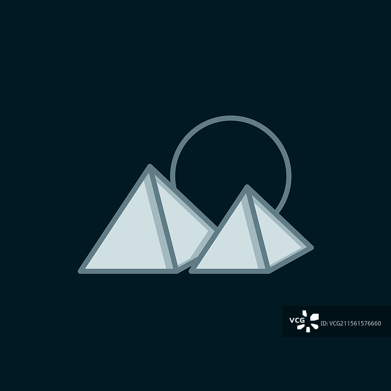 埃及金字塔图标，黑色背景下的线条设计图片素材