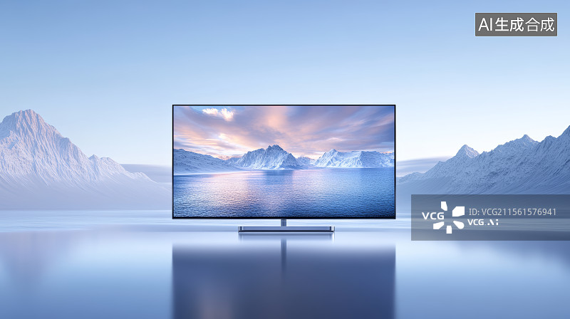 【AI数字艺术】极简电视与冰川湖泊图片素材