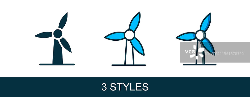 填充轮廓的风力涡轮机图标，孤立于背景上图片素材