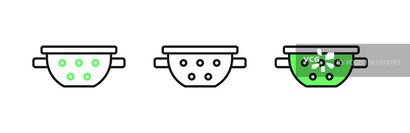 厨房滤网图标，线条风格，独立于白色背景图片素材