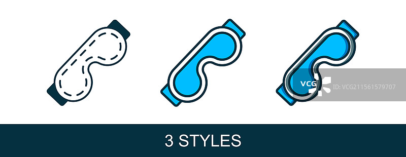 填充轮廓的眼罩睡眠面具图标，孤立在白色背景上图片素材