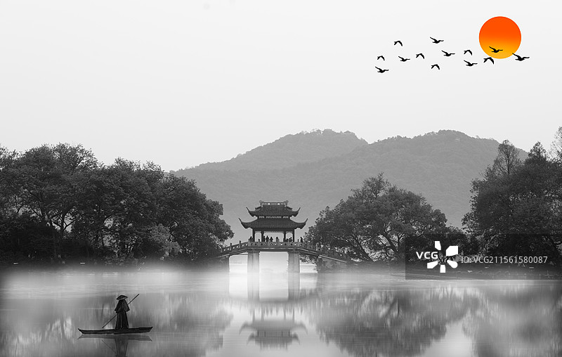 水墨西湖图片素材