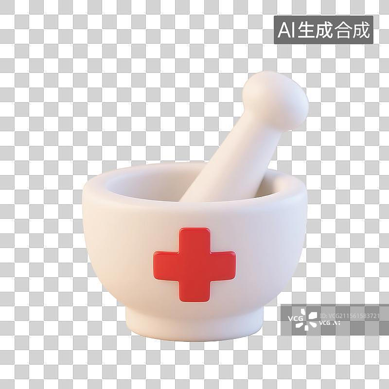 【AI数字艺术】3D渲染，研钵，研磨器，捣药罐，石臼和杵，医药，医疗，中医中药免抠元素图片素材