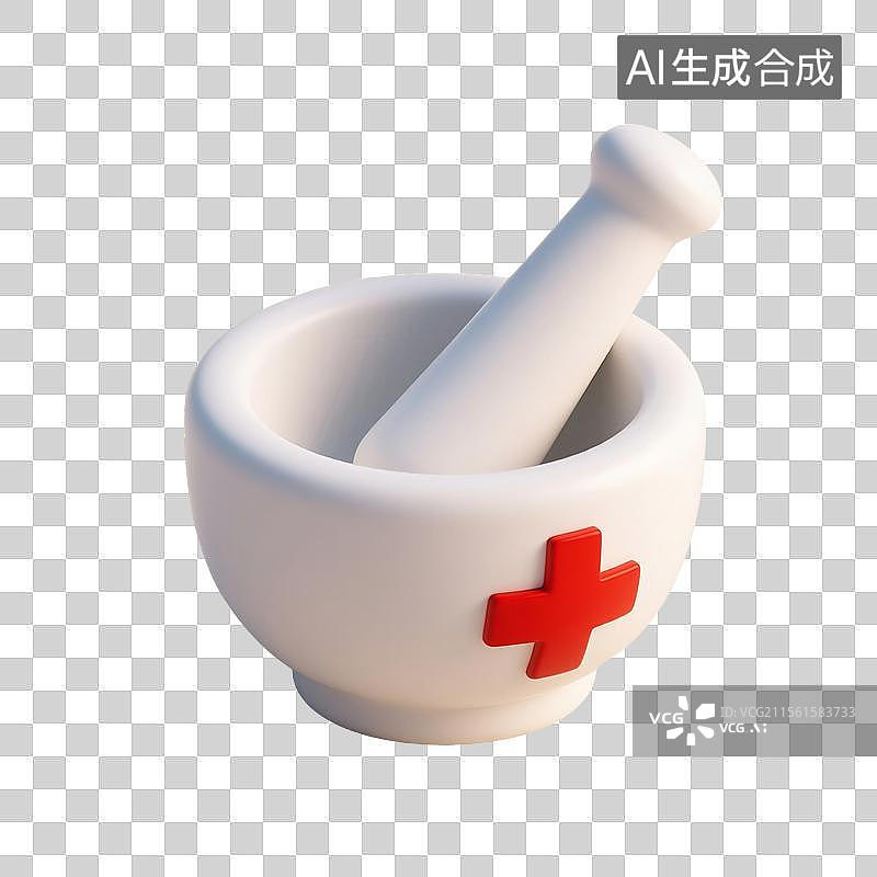 【AI数字艺术】3D渲染，研钵，研磨器，捣药罐，石臼和杵，医药，医疗，中医中药免抠元素图片素材