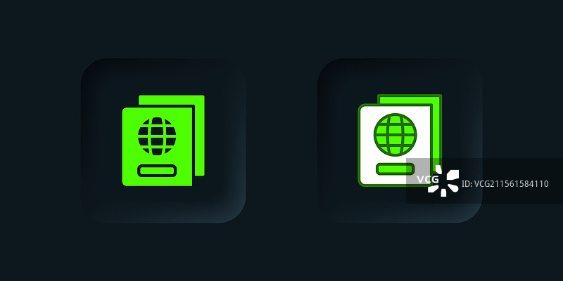 带有生物识别数据的绿色护照图标图片素材