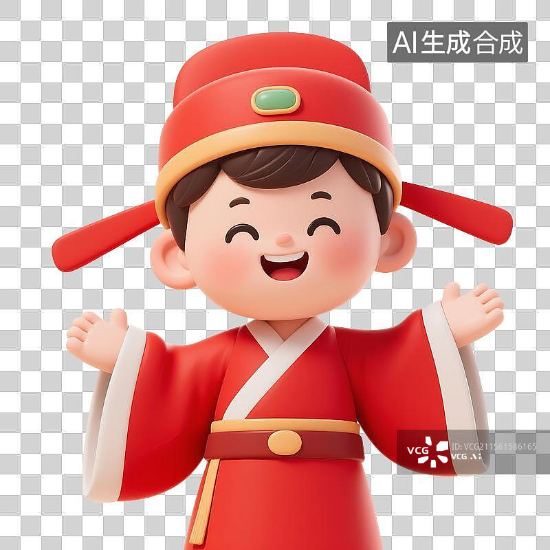 【AI数字艺术】3D渲染卡通人物，状元，文曲星，高考冲刺，高考加油，金榜题名，考试上岸，幸运，运气，免抠元素图片素材