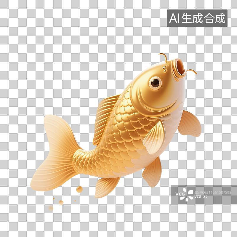 【AI数字艺术】3D渲染，中国风金色幸运锦鲤，春节，新年，传统节日，免抠元素图片素材