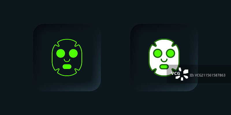 黑色背景上的绿色面部美容面膜图标图片素材