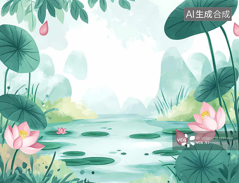 【AI数字艺术】宁静的春日沼泽图片素材