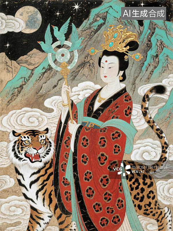 【AI数字艺术】西王母驭虎图片素材