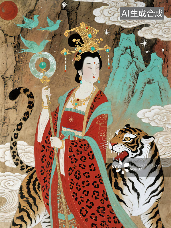 【AI数字艺术】西王母驭虎图片素材