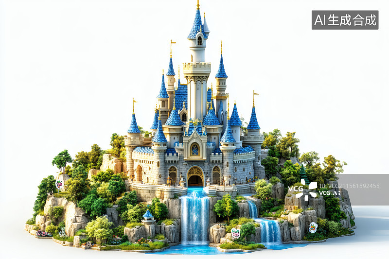 【AI数字艺术】白色背景，西式城堡图片素材
