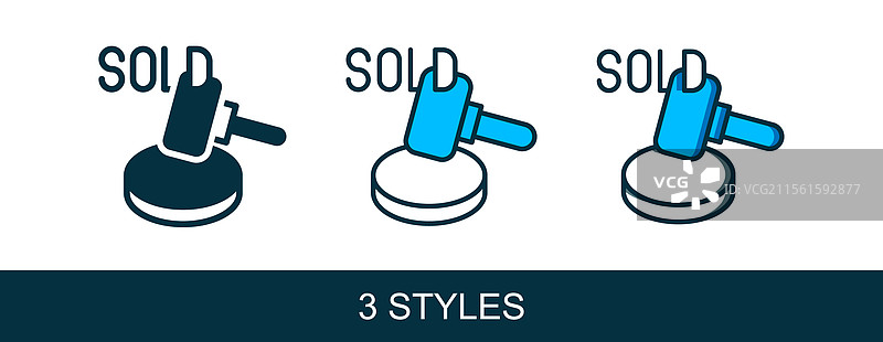 填充轮廓的拍卖锤图标，孤立在背景上图片素材