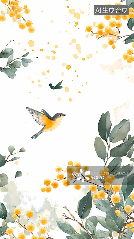 【AI数字艺术】水彩花鸟图图片素材