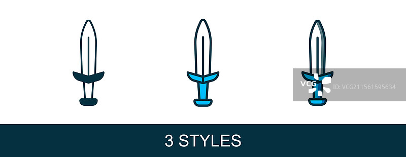 填充轮廓的中世纪剑图标，孤立在背景上图片素材