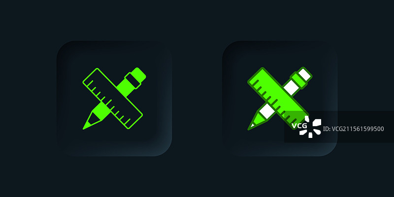 绿色交叉尺和铅笔图标，背景为白色图片素材