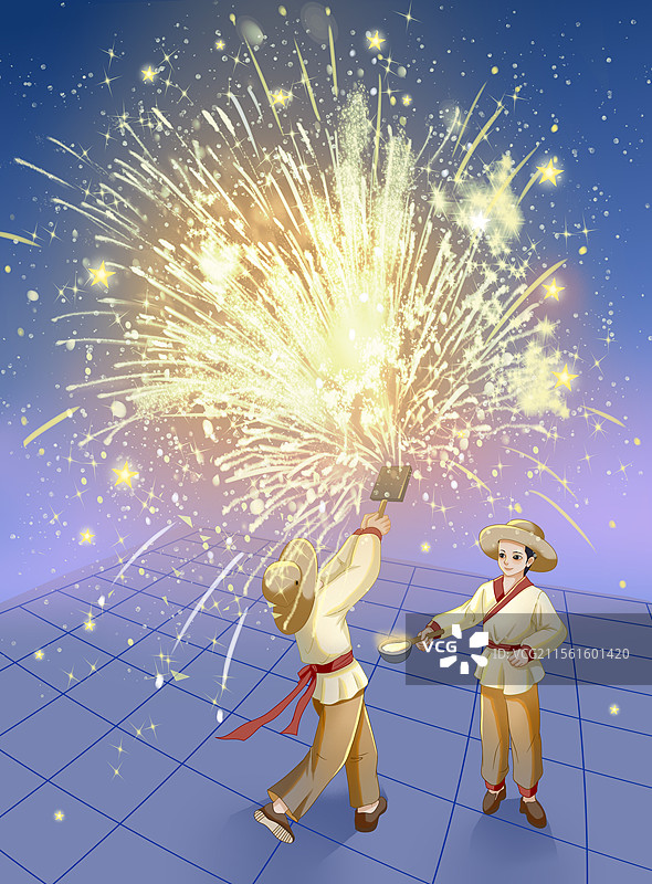 打铁花插画图片素材