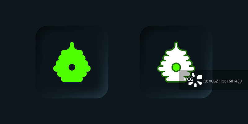 黑色背景上的绿色蜜蜂蜂巢图标图片素材