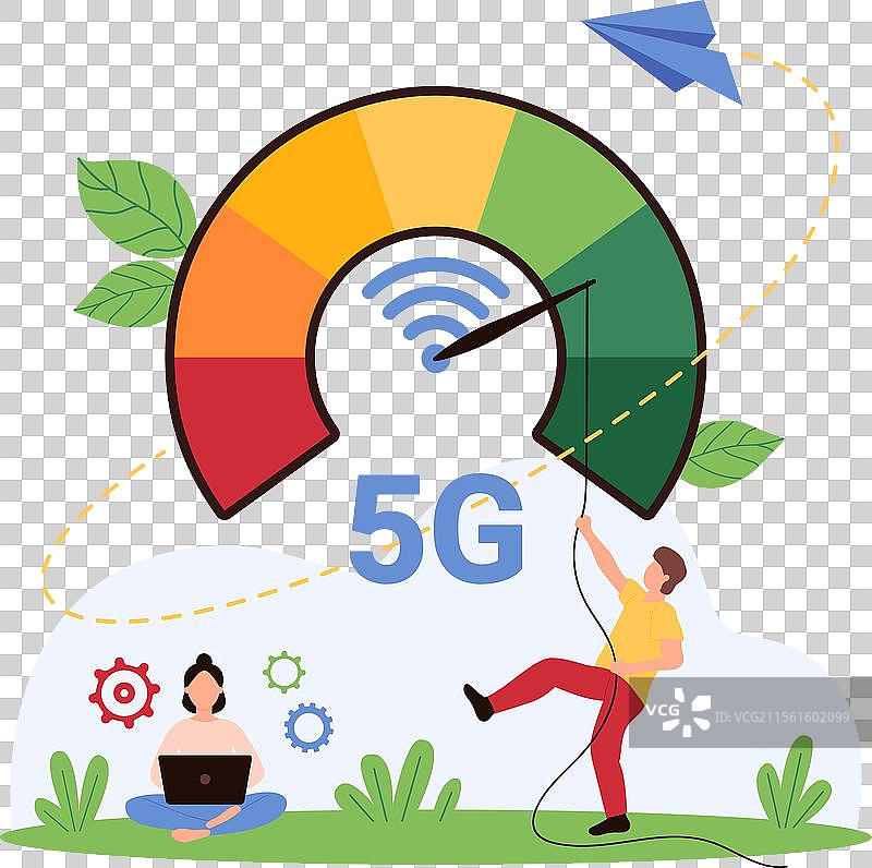 5G网络连接提升微小人物的拉动图片素材