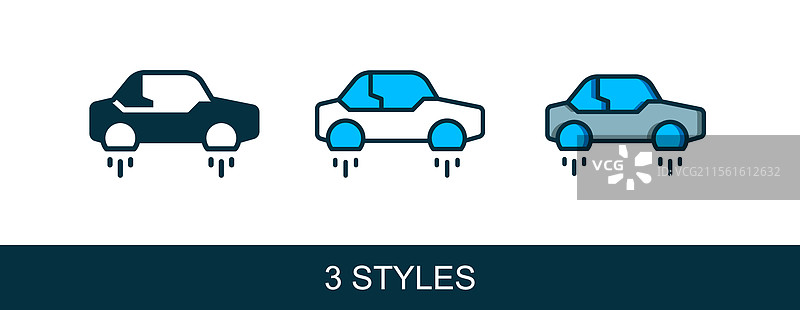 填充轮廓的奇幻飞行汽车图标，孤立展示图片素材