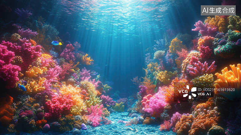 【AI数字艺术】海底深海鱼群大海水生生物珊瑚生态环境图片素材