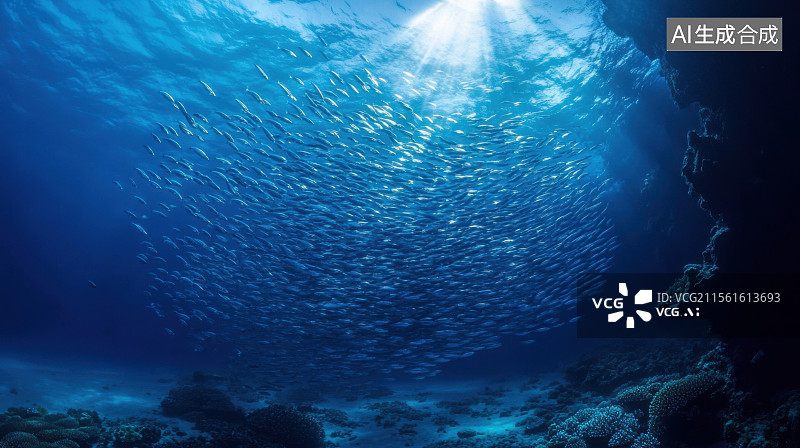 【AI数字艺术】海底深海鱼群大海水生生物珊瑚生态环境图片素材