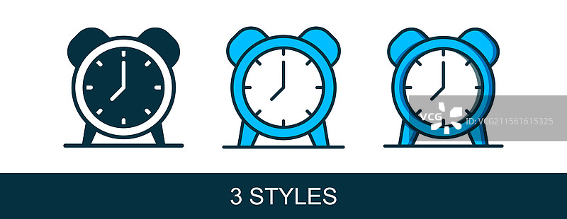 填充轮廓的闹钟图标，孤立在白色背景上图片素材