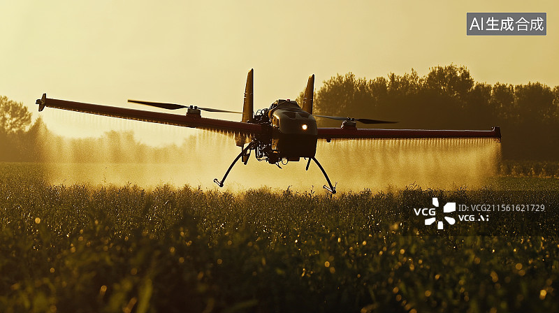 【AI数字艺术】无人机在农场稻田中精准喷洒农药守护作物免受虫害图片素材