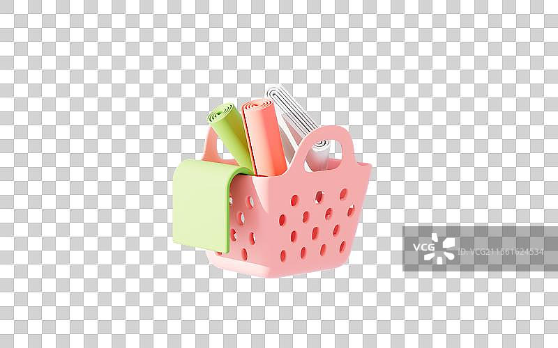 卡通洗衣篮子和衣物3D渲染图片素材