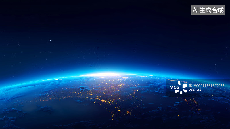 【AI数字艺术】太空视角的地球地平线图片素材