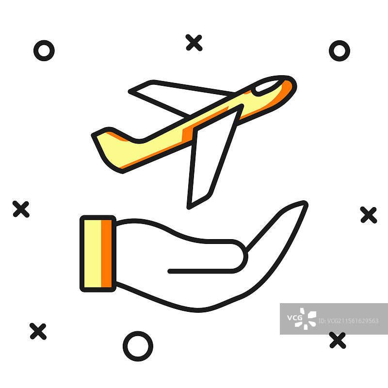 手中握着的填充轮廓飞机图标图片素材