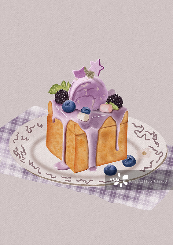 水彩芋泥蛋糕图片素材