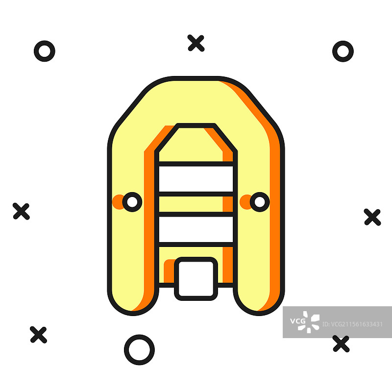 充气船的填充轮廓，配有舷外发动机图片素材