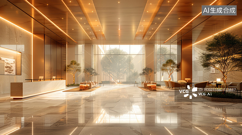 【AI数字艺术】现代建筑豪华酒店大厅前台室内设计图片素材