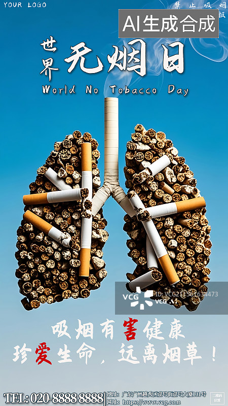 【AI数字艺术】世界无烟日海报模板创意3D节日公益海报图片素材