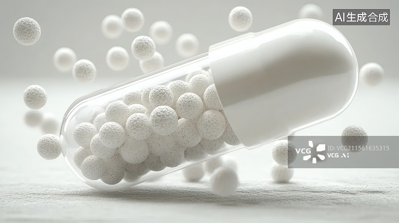【AI数字艺术】3D渲染药物胶囊药丸，医药主题概念图片素材