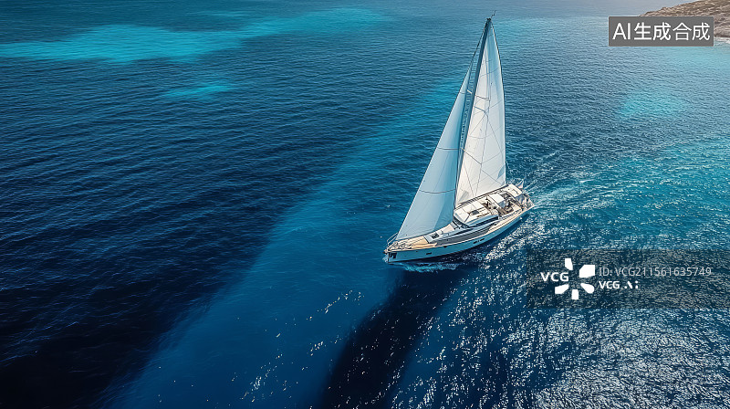 【AI数字艺术】航拍视角下大海上航行的帆船图片素材